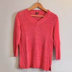Talbots Pink Linen V-Neck Sweater-Petite Small